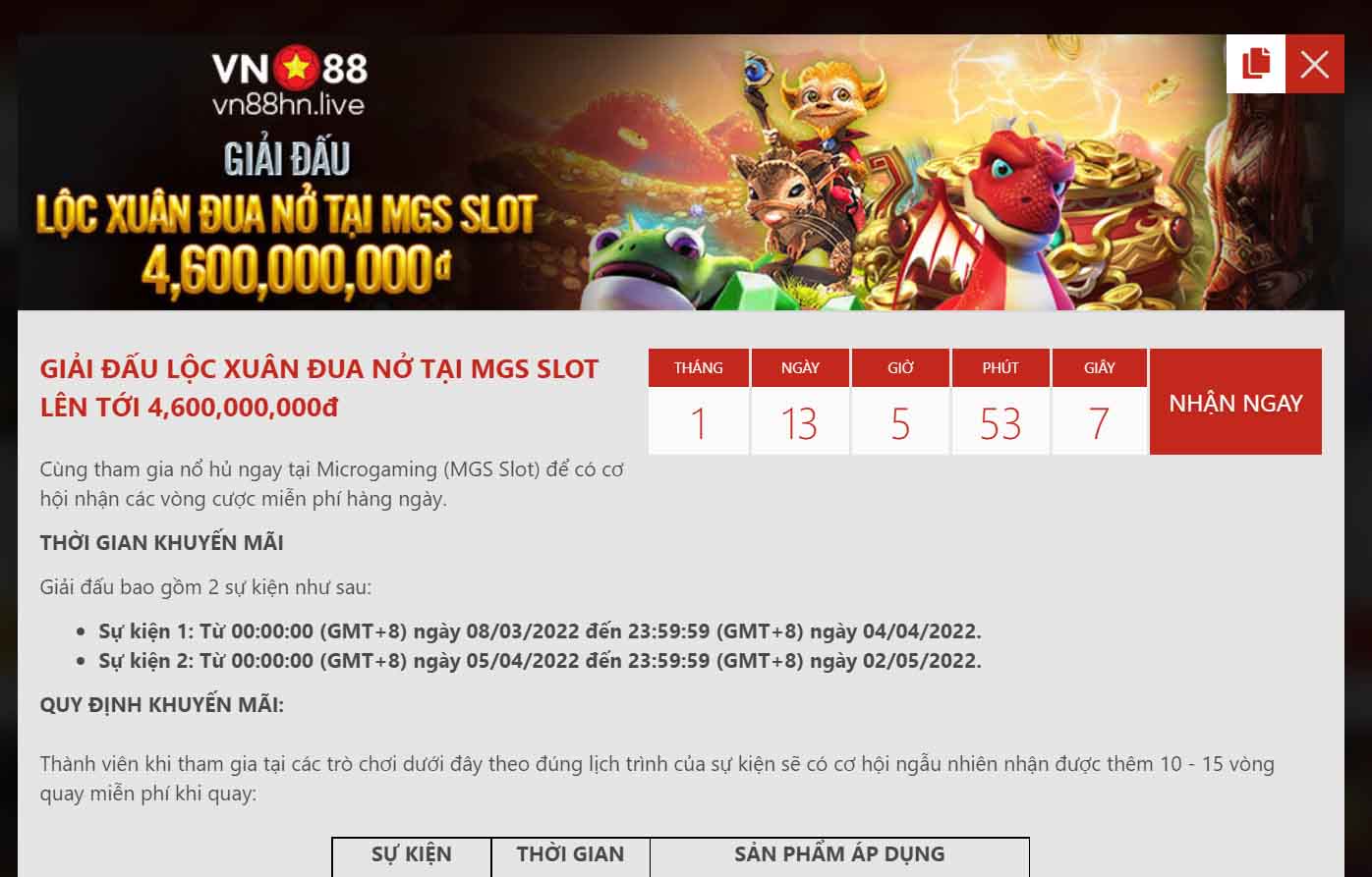 Khuyến mãi Vn88 tại sảnh chơi slot