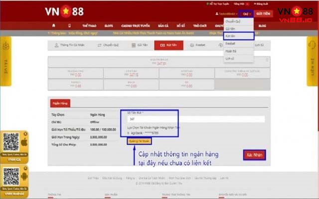 Hướng dẫn điền thông tin rút tiền tại VN88 về tài khoản ngân hàng